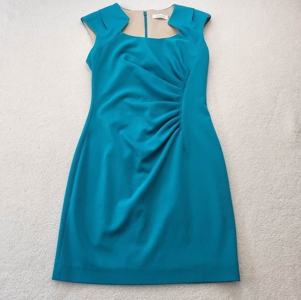 Calvin Klein Womens Dress Teal Pleated Sleeveless Stretch Knit Size Not Listed